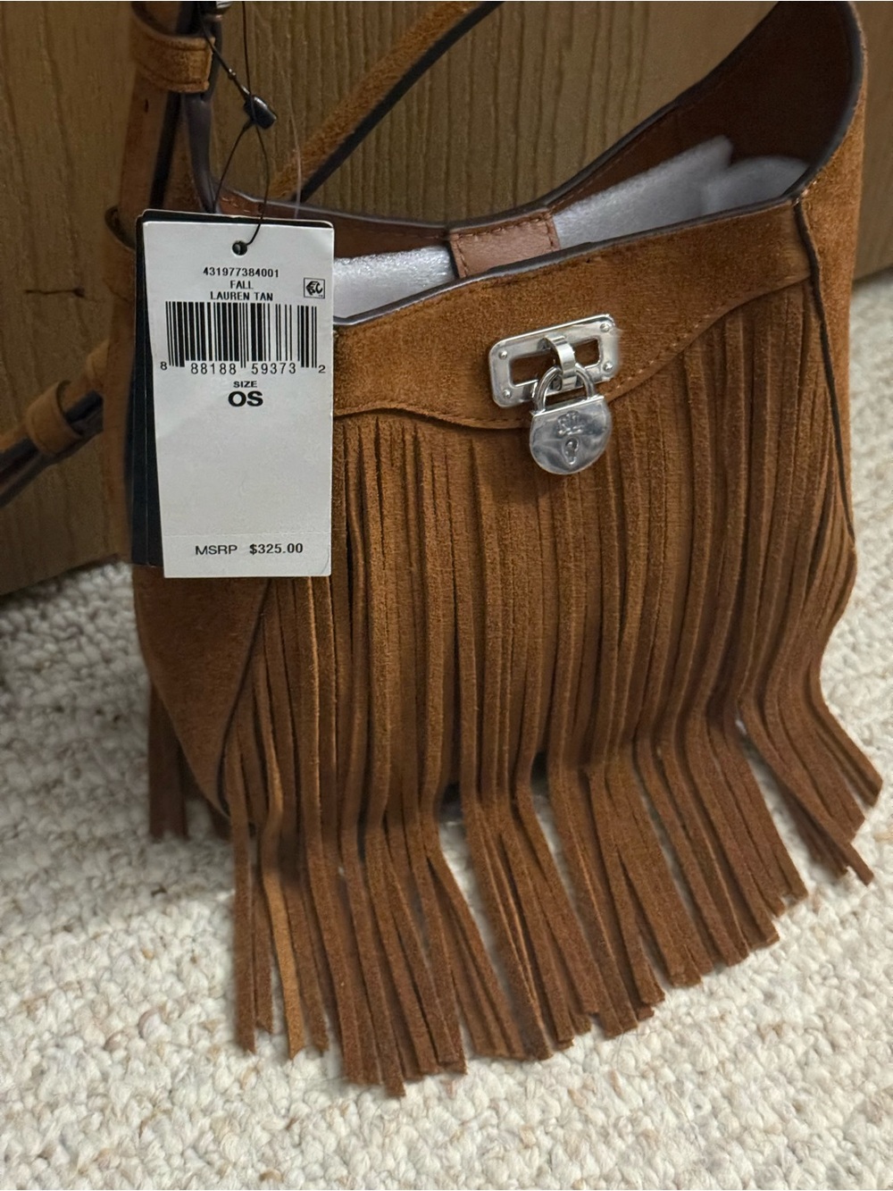 Lauren Ralph Lauren Tanner Small Suede Fringe Shoulder Bag Tan $325 - Picture 10 of 14